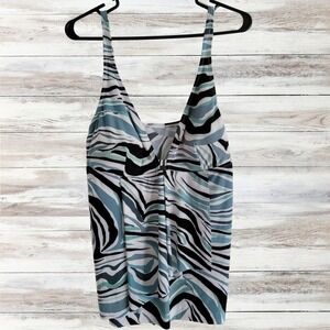 Beyond The Sea Tank‎ Top Blue Zebra Print Sleeveless Casual Size 12